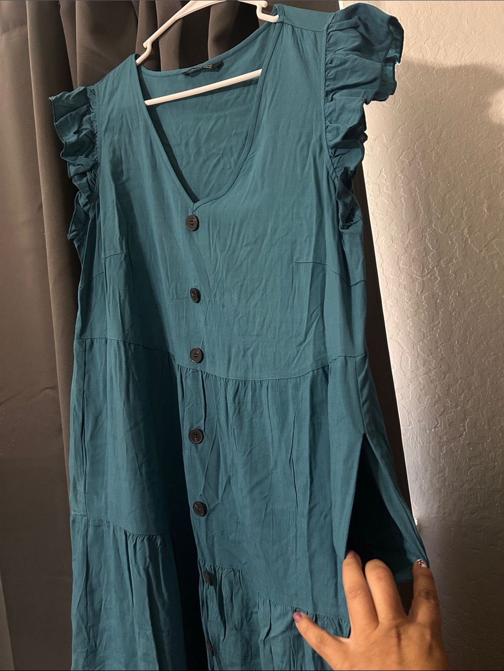 BloomChic Teal Button-Front Tiered Dress - Picture 4 of 4